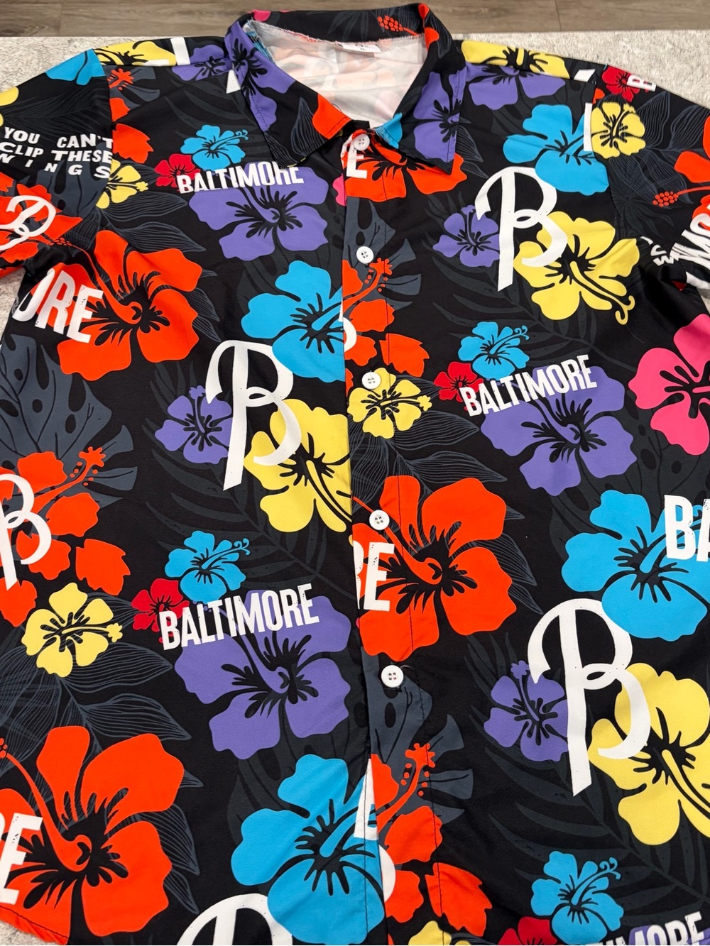 Baltimore Orioles SGA Floral Button-Up Shirt with Bright Hibiscus Print-XL